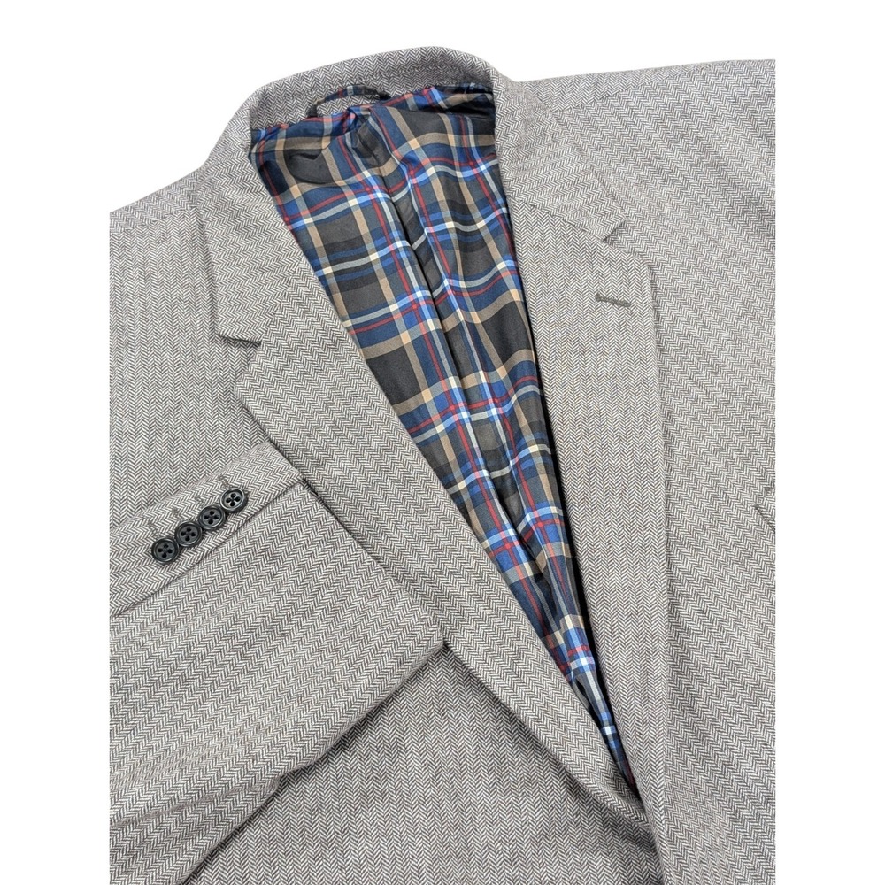 US Polo Assn Herringbone Tweed Blazer Mens 56R Gray Plaid Lined Sport Coat